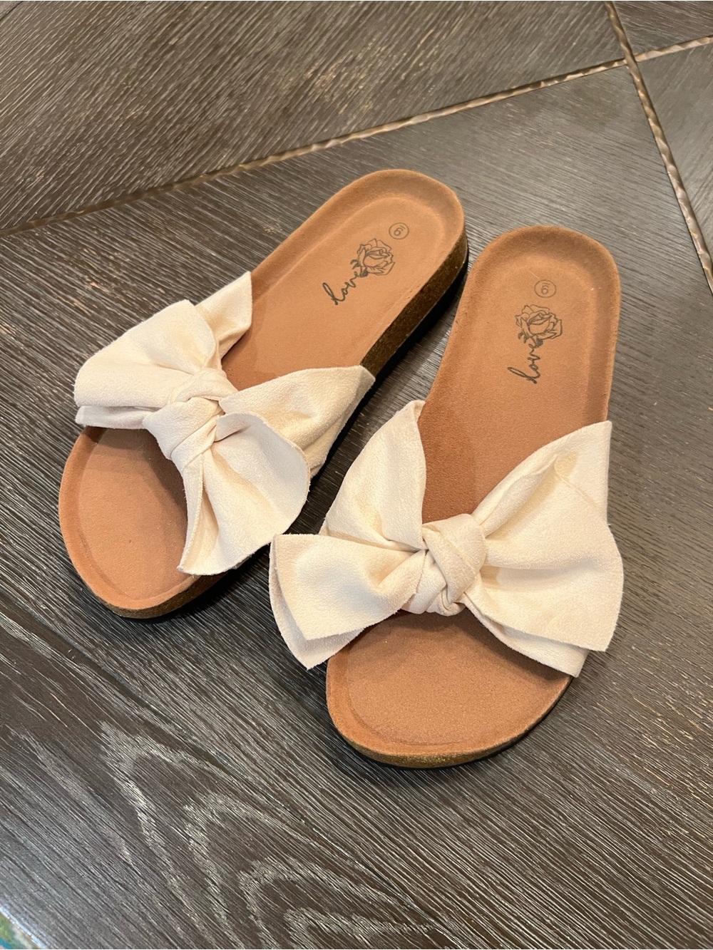 Cream Bow Slide Sandals for Women